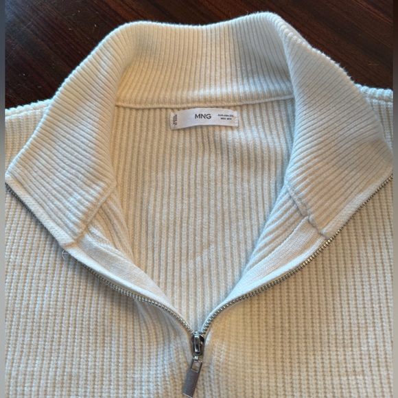 Mango Striped Cropped Chunky Knit Roll Neck 1/4 Zip Cream Camel Plus 2X EUC - Picture 11 of 13